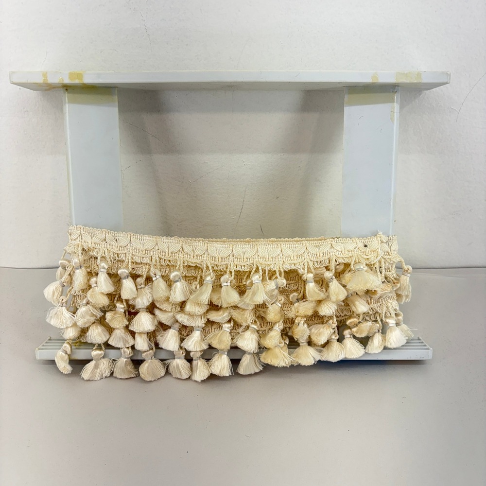 Conso 11627 Cream Gimp Braid Tassel Fringe Trim 2" 3 Yards Upholstery Vintage